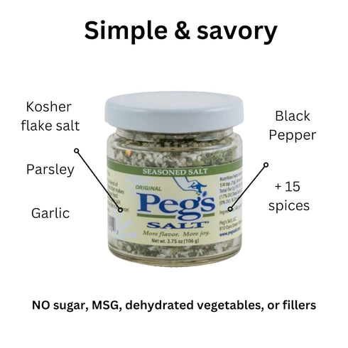 Peg's Salt (Original) 3.75 oz Seasoned Salt for Every Meal-Gourmet Seasoning-No MSG-No Sugar or Fillers...