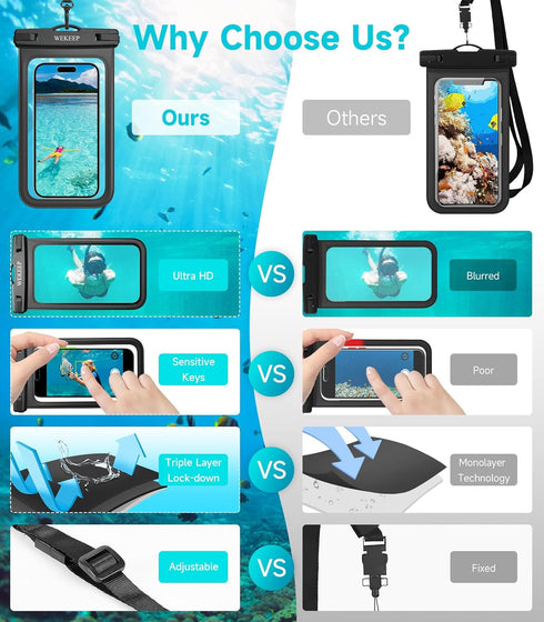 2 Pack Universal Waterproof Phone Pouch Up to 8.3"- IPX8 Cellphone Dry Case Compatible for iPhone 14 13 12 11 Pro Max SE XS Plus Samsung Galaxy A1...