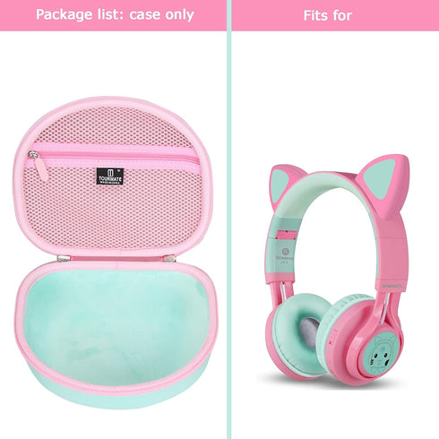 Hard Travel Case for Riwbox CT-7 CT-7S / iClever HS01 / FosPower Cat Ear LED Light Kids Wireless Headphones, Protective Carrying Storage Bag (Pink...