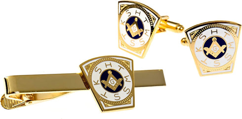 Mark Keystone Tie Bar Clip Cufflinks Masonic Combo Pack...