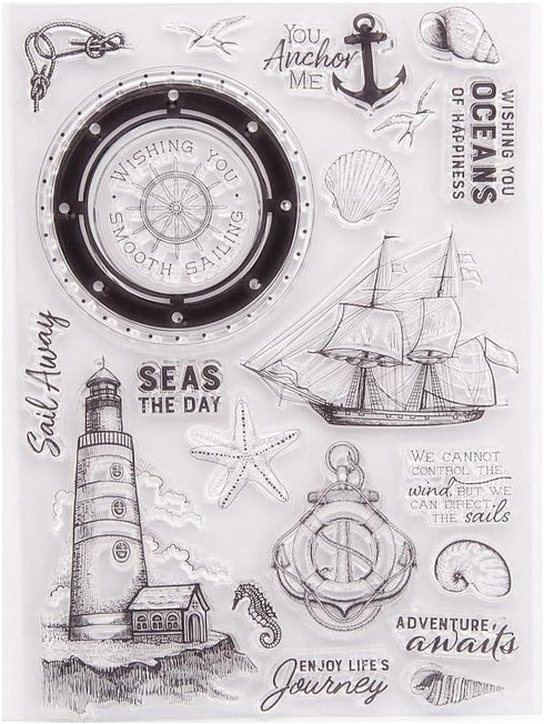 Sailboat Navigation Clear Stamps for Card Making Sea Ocean Lighthouse Transparent Silicone Stamp DIY Scrapbooking Supplies Embossing Paper Card Al...
