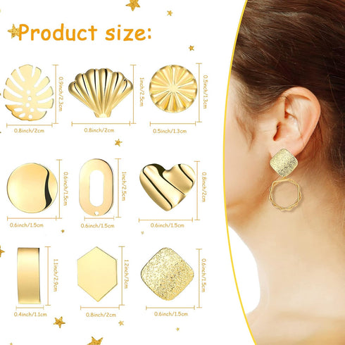 Hicarer 36 Pcs/ 18 Pairs Gold Plated Earring Studs for Jewelry Making Earring Posts with Loop Hole Ear Studs Kit Palm Leaf Shaped Flower Shell Ear...