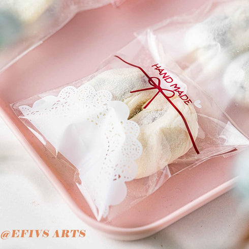 200pcs 5.5x5.5in Lovely Lace Bowknot Clear Biscuit Roasting Treat Present DIY Plastic Candy Individual Wrappers Self Adhesive OPP Cookie Bakery De...