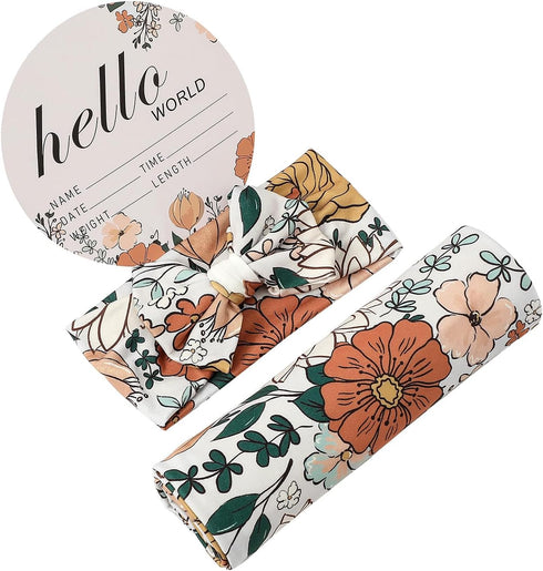 Galabloomer Newborn Receiving Blanket Headband Set Baby Flower Swaddle (caramd)...