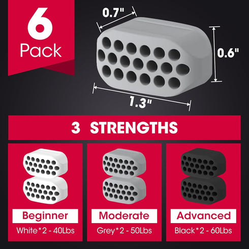 6PCS Jaw Exerciser for Men & Women, 3 Resistance Levels, Silicone Jawline Exerciser, Jaw Trainer Strengthener, Jawline Shaper, White+Grey+Black( U...