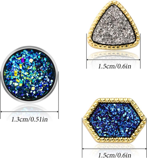 22 Pairs Faux Druzy Stud Earrings Glitter Bohemian Stud Earring Gift for Women Fashion Pierced Earring...