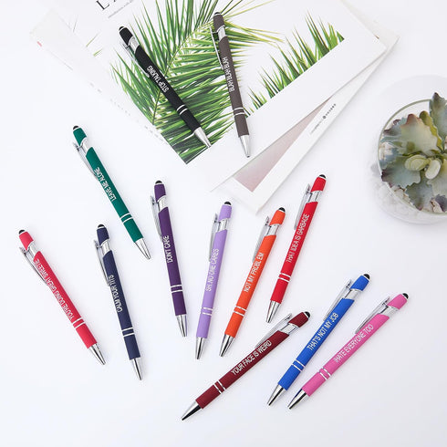 Funny Pens, 12 Pcs Pens Fine Point Smooth Writing Pens, Sarcastic Ballpoint Pens with Screens Touch Stylus Tips, Black Ink 1.0 Mm Snarky Pens, Gif...