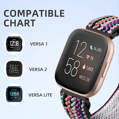 Witzon Elastic Bands Compatible with Fitbit Versa 2 / Versa/Lite, Soft Loop Nylon Fabric Breathable Stretchy Replacement Straps for Versa Smartwat...