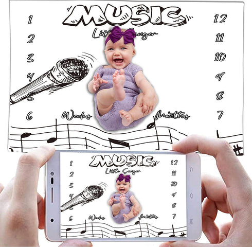 Baby Monthly Milestone Blanket for 1 to 12 Months Baby, Music Notes Month Blanket for Baby Pictures Personalized, Includes Wreath and Frame 60"x40...