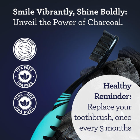 GuruNanda Charcoal Infused Toothbrush – Soft Charcoal Bristles - Helps Clean Plaque, Whitens Teeth, and Aids in Fresh Breath – BPA-Free Brush for ...