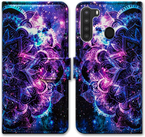 Case for Galaxy A21, Purple Mandala Galaxy Sky Leather Flip Case Wallet Cover with Card Slot Holder Kickstand for Samsung Galaxy A21 2020...
