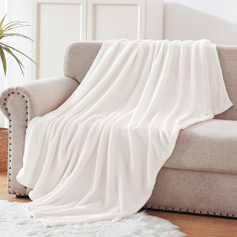 Exclusivo Mezcla Fleece Throw Blanket for Couch, Sofa, 300GSM Super Soft and Warm Blankets, Pure White Throw All Season Use, Cozy, Plush, Lightwei...
