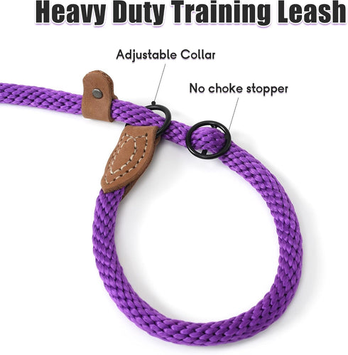 Mile High Life Slip Leads for Dogs | Heavy Duty Dog Training Leash | 4 Feet No Pull Slip Leashes w Leather Tip | Purple Rope Lead for Dogs Outside...
