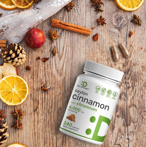 Ceylon Cinnamon 6000mg with Chromium 1000mcg, 240 Capsules | Active Inner Bark Extract, True Sri Lanka Source | Natural Cinnamon Supplements...