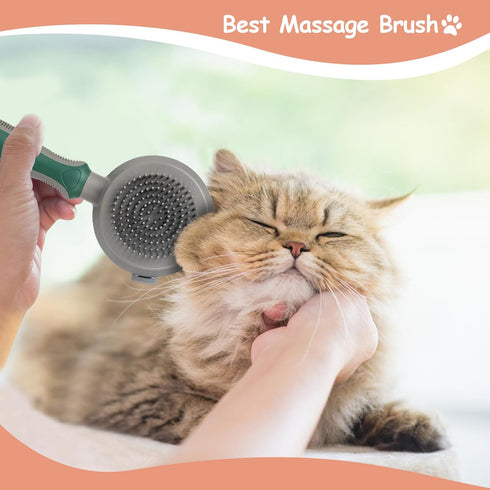 WishLotus Pet Brush, Double Sided Massaging Cat Hair Brush Retractable Self Cleaning Soft Pet Grooming Brush with Comfortable Handle for Grooming ...