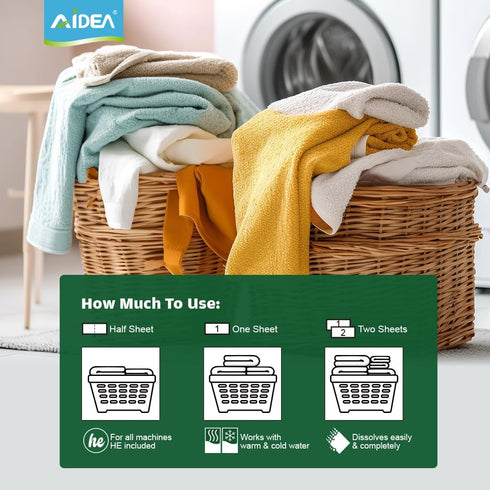 AIDEA Laundry Detergent Sheets, Fresh Scent-(100 Loads) 50 Sheets, Laundry Sheets Detergent, No Plastic Jug, Lightweight & Easy To Use For Travel,...