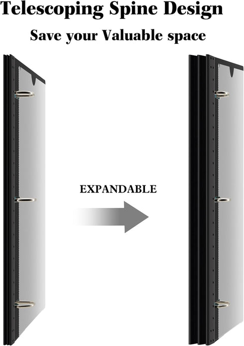 0.5 inch Telescoping 3 Ring Binder -1PCS-Black?1/2 inch Flexible Round Binder with Customizable Front Cover and Clear Catalog Pocket, Holds 8.5x11...