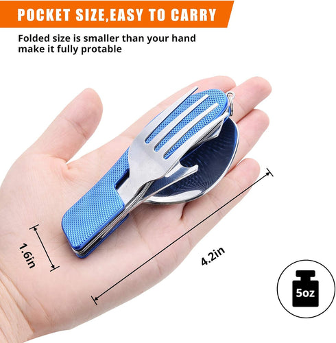 HIKENTURE Camping Utensils 2 Pack,4-in-1 Stainless Steel Spoon, Fork, Knife, and Bottle Opener Combo - Lightweight and Portable Travel Eating Silv...