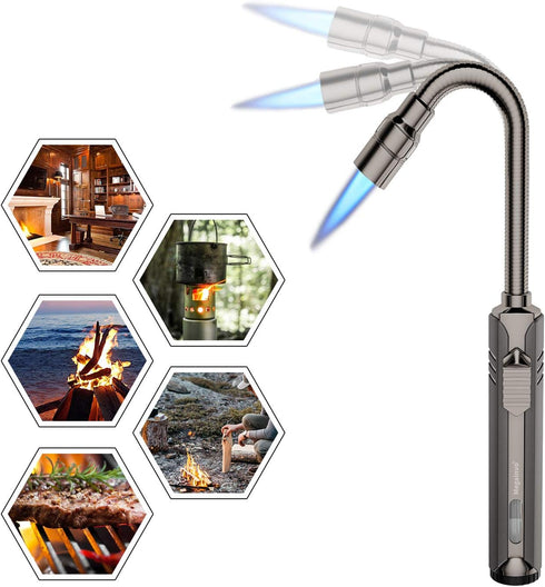 Butane Lighter Torch Long Lighter Refillable Jet Lighter Windproof Lighter with Visual Fuel Window Flexible Neck Lighter for Grill Fireplace Stove...