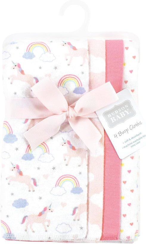 Hudson Baby Unisex Baby Cotton Flannel Burp Cloths, Unicorns Rainbows 4 Pack, One Size...