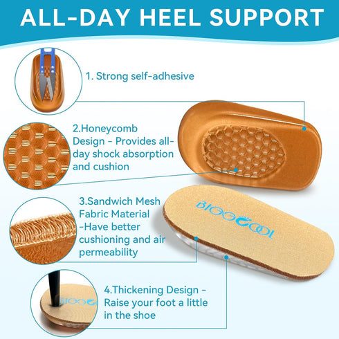 Heel Cushions for Heel Pain, Heel Inserts for Shock Absorption, Heel Lifts for Achilles Tendonitis and Bone Spur, Foot Pain Relief for Women & Men...