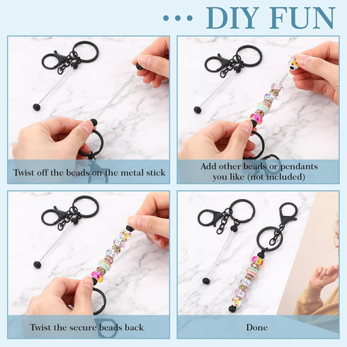 12 Pcs Beadable Keychains Bars Bulk for Keychain Making Blank Beaded Metal Keychain for Craft Keychain DIY Gift(Black)...