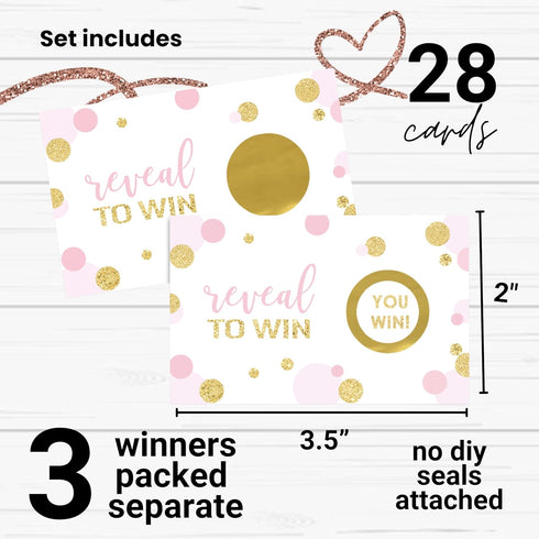 Pink & Gold Scratch Off Game Cards (28 Pack) - Fun Bridal Shower Games, Modern Wedding Activities, Lottery Tickets for Door Prizes, Raffle Drawing...