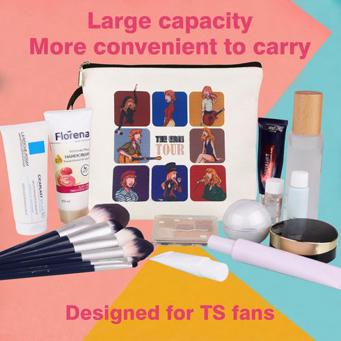 Canvas Makeup Bag for T-S Fans Cosmetic Bag Travel Toiletry Pouch with Zipper Merchandise Women Girls Gifts Portable Storage Bag for T-S Fan Music...