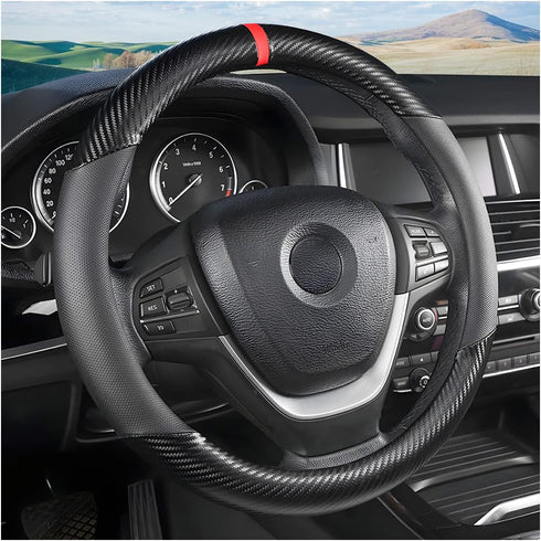 Carbon Fiber Car Steering Wheel Cover, Universal 15 inch Breathable Anti Slip Steering Wheel Covers, Car Interior Accessories for Men and Women, F...