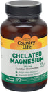 Country Life, Chelated Magnesium 250mg, Supports Bone and Immune Health, Daily Supplement, 90 ct...