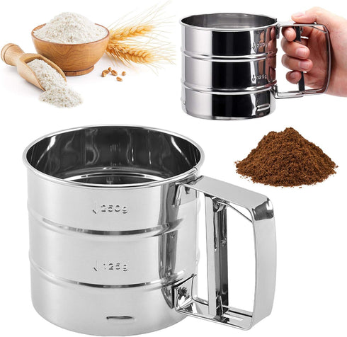 Flour sieve stainless steel material manufacturing,Coffee Sieve Cup,Semi Automatic 2 Cup Sifter for Baking | Fine Mesh Pastry Sieve Cup....