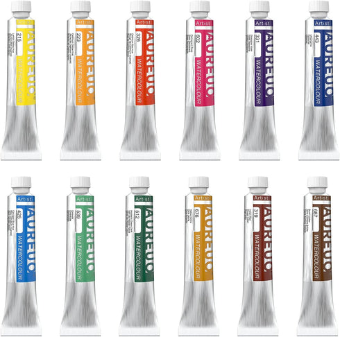 AUREUO Artist Grade Watercolor Paint Set 12 Colors x 0.27 fl oz / 8ml - Non-Toxic Watercolor Tubes for Professional Artists...