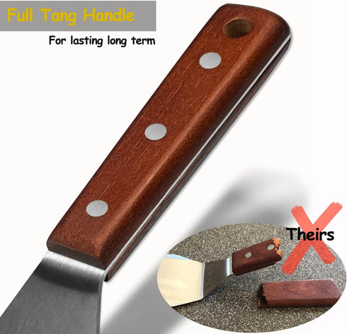 Professional Metal Spatula for Cast Iron Skillets and Flat Top Grills, Full Tang Wooden Handle, Stainless Steel Blade, Smash Burger Spatula Turner...