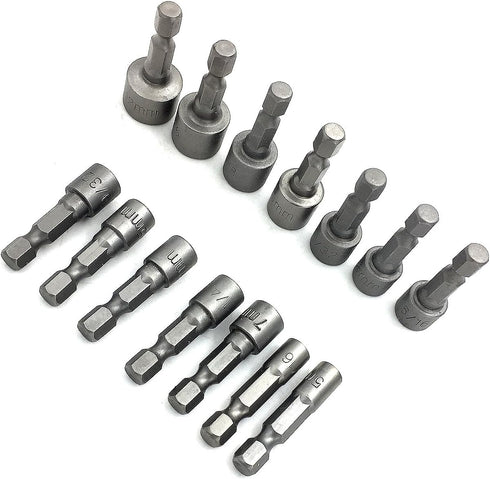 (14pcs) Quick Change Power Nut Driver Bit Set Steel Metric Socket Wrench Set 1/4'' Hex Nut Driver Drill Bits for Quick Change Chuck Adapter, Elect...