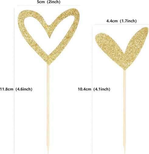 24 PCS Gold Glitter Heart Cupcake Toppers Cute Design Love Cupcake Toppers for Wedding Bridal Anniversary Baby Shower Party Decorations Supplies...