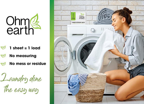 Ohm Earth’s Ohm Wash - Laundry Detergent Sheets Hypoallergenic, Eco-friendly & Biodegradable, Plastic-Free Liquidless Concentrated Strips for Sens...