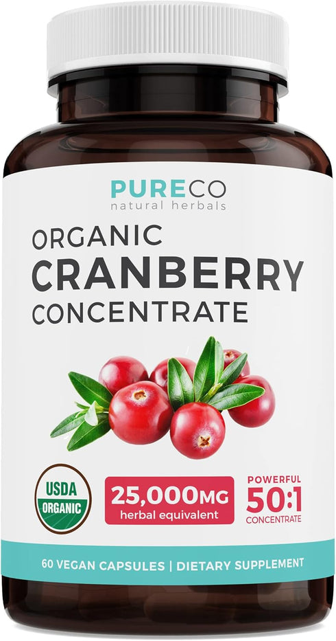 Organic Cranberry Pills - 50:1 Concentrate Equals 25,000mg of Fresh Cranberries (Vegan) for Urinary Tract Health & Kidney Cleanse - Cranberry Pill...