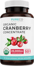 Organic Cranberry Pills - 50:1 Concentrate Equals 25,000mg of Fresh Cranberries (Vegan) for Urinary Tract Health & Kidney Cleanse - Cranberry Pill...