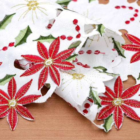 AerWo 6Pcs Christmas Holiday Placemats, Embroidered Poinsettia Christmas Table Place Mats for Christmas Dinner Christmas Table Decorations 11 × 17...