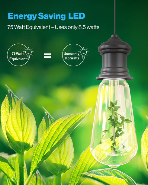 Sunco 4 Pack Vintage LED Edison Bulbs, 75W Equivalent 8.5W, 1000 LM, Dimmable ST58 Filament, 4000K Cool White, E26 Medium Base, Clear Glass Light ...