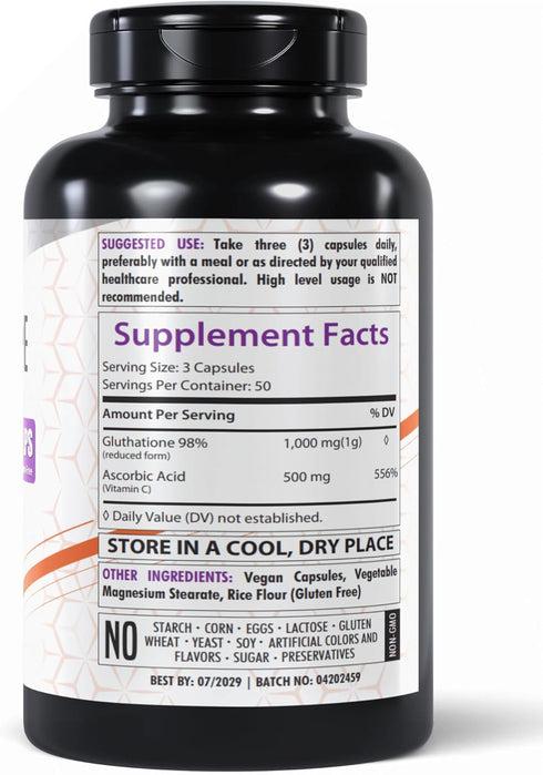 Glutathione 1000mg | 150 Capsules | GSH L-Glutathione Reduced | Antioxidant Support | Gluten-Free & Non-GMO | Made in The USA...