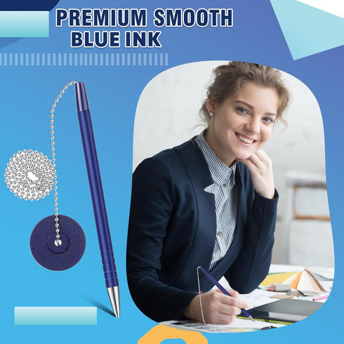Secure Pen with Adhesive Pen Chain and Security Blue Ink Pen Holder for Home Office Supplies (20 Pieces)...