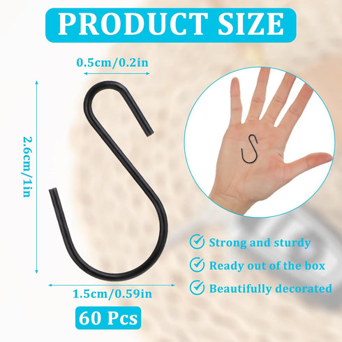 Giantree 60Pcs Mini S Hooks, 1 Inch Small S Hooks for Hanging Small Metal Hooks S Hooks Black, S Shaped Mini Hooks for DIY Crafts Jewellery Hangin...