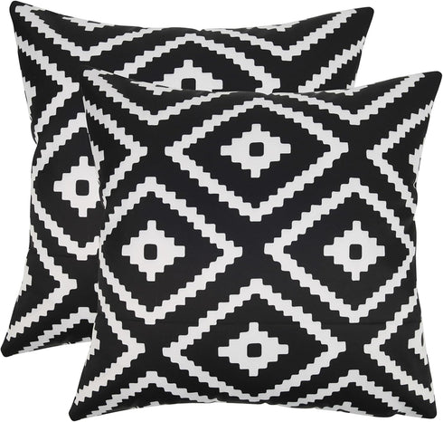 Adabana Outdoor Waterproof Boho Pillow Covers 18x18 Decorative Black and White Outdoor Throw Pillows Cover for Patio Furniture Garden Porch Pack o...