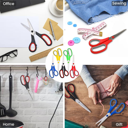 Scissors Set of 5-Pack, 8" Scissors All Purpose Comfort-Grip Handles Sharp Scissors for Office Home School Craft Sewing Fabric Supplies, High/Midd...