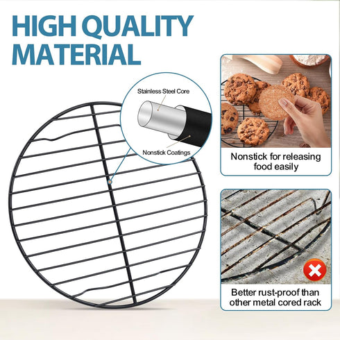P&P CHEF Round Cooking Cooling Rack, 3 Sizes - 7.5” & 9” & 10.5”, Round Baking Racks Stainless Steel, Fit Air Fryer & Pot, Oven Safe & Non-stick, ...