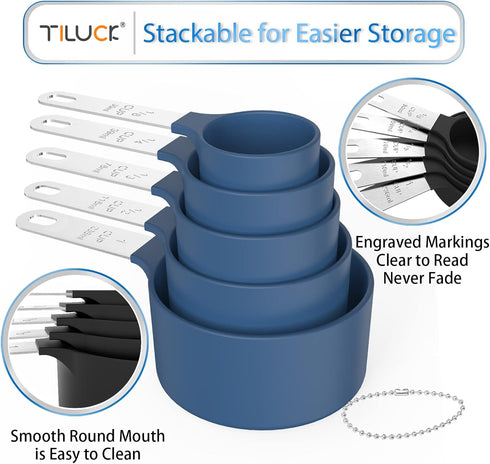 TILUCK Measuring Cups & Spoons Set, Stackable Cups and Spoons, Nesting Measure Cups with Stainless Steel Handle, Kitchen Gadgets for Cooking & Bak...