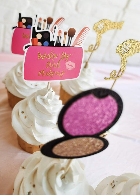 Spa Makeup Cupcake Toppers Decoration Supplies for Female Bridal Shower Bachelorette Salon Spa Cosmetics Themed Girls 18th Birthday Party 24Pcs Go...