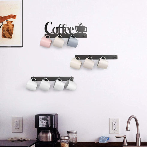 HULISEN Coffee Mug Wall Rack, Coffee Cup Holder Wall Mounted with 12 Heavy Duty Hooks and Metal Coffee Sign, Rustproof Tea Cup Hanger Display Deco...