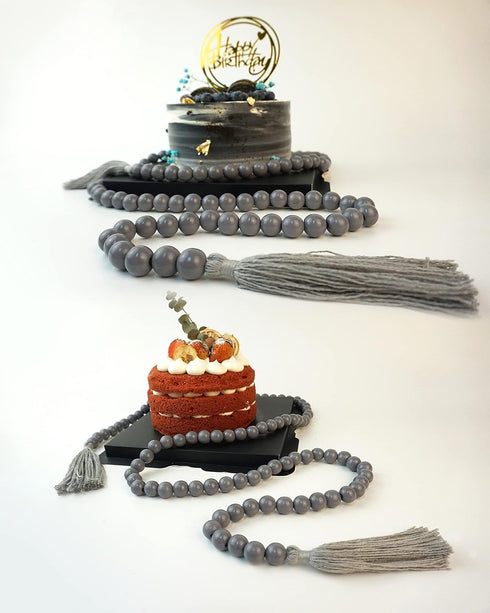 Wooden Beads Garland with Tassels, 61 Inch Grey Wood Bead Garland, Modern Farmhouse Decor, Boho Home Decor Clearance...